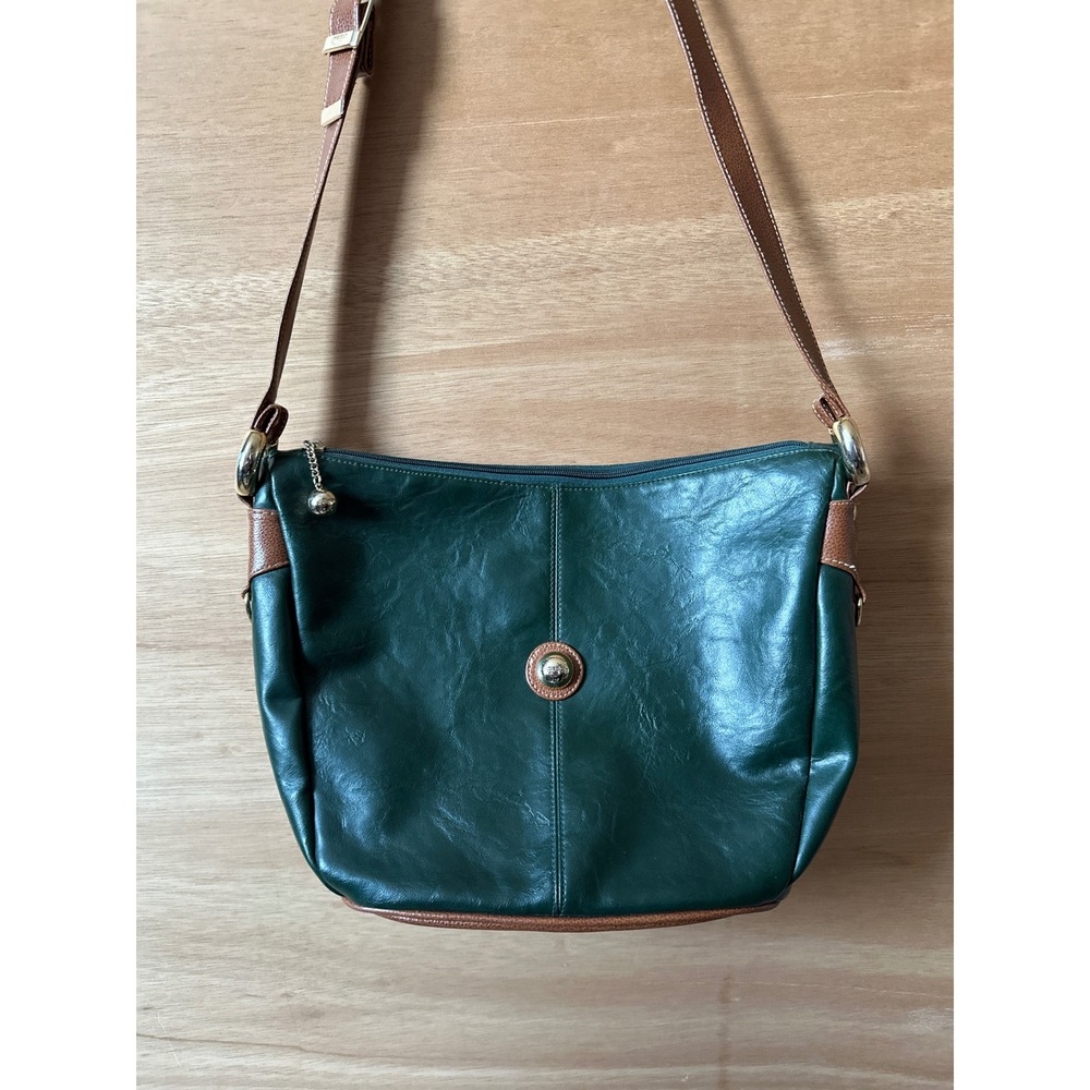 Capezio Green Leather Shoulder Bag Purse Vintage Style Adjustable Strap